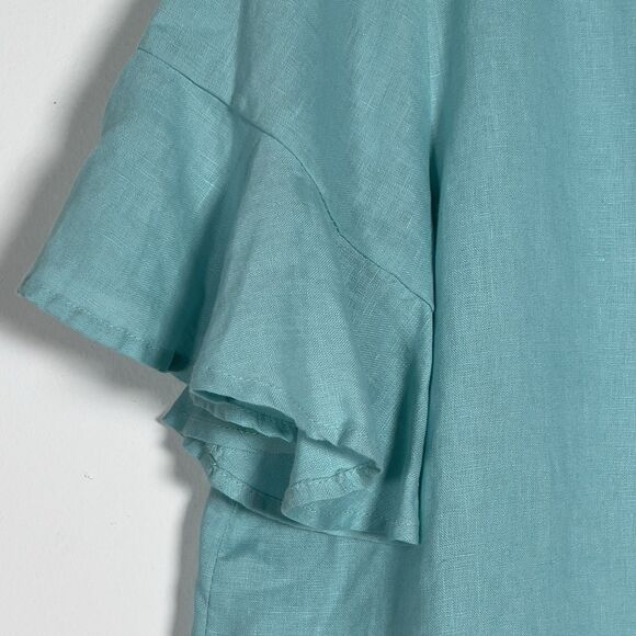 For Cynthia 100% Linen Top Womens Sz XL Turquoise Flutter Short Sleeves - Picture 3 of 10